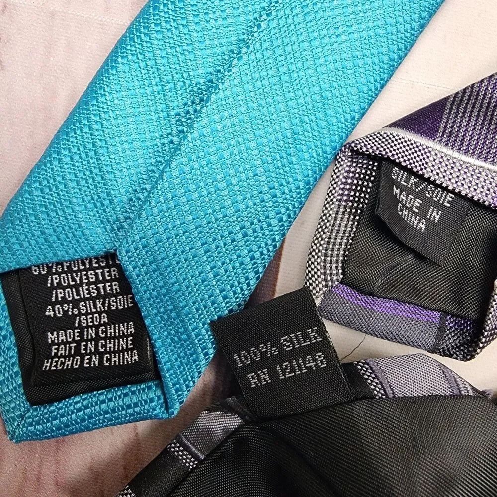 3 Men's Neck Tie Lot 100% Silk Kenneth Cole, Blend Perry Ellis Purple Gray Teal‎